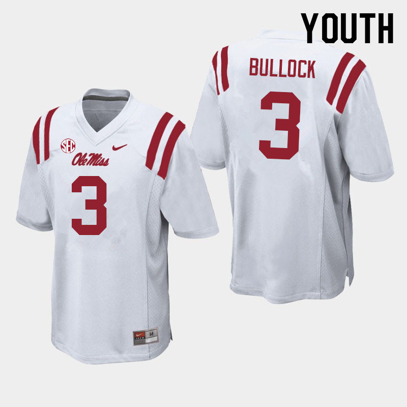 Kentrel Bullock Ole Miss Rebels NCAA Youth White #3 Stitched Limited College Football Jersey GLX6258ST